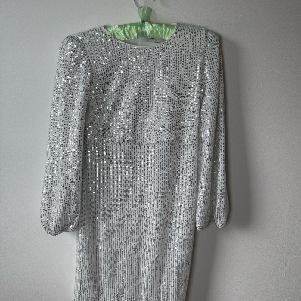Grace Karin Silver Long Sleeve Sequin Dress